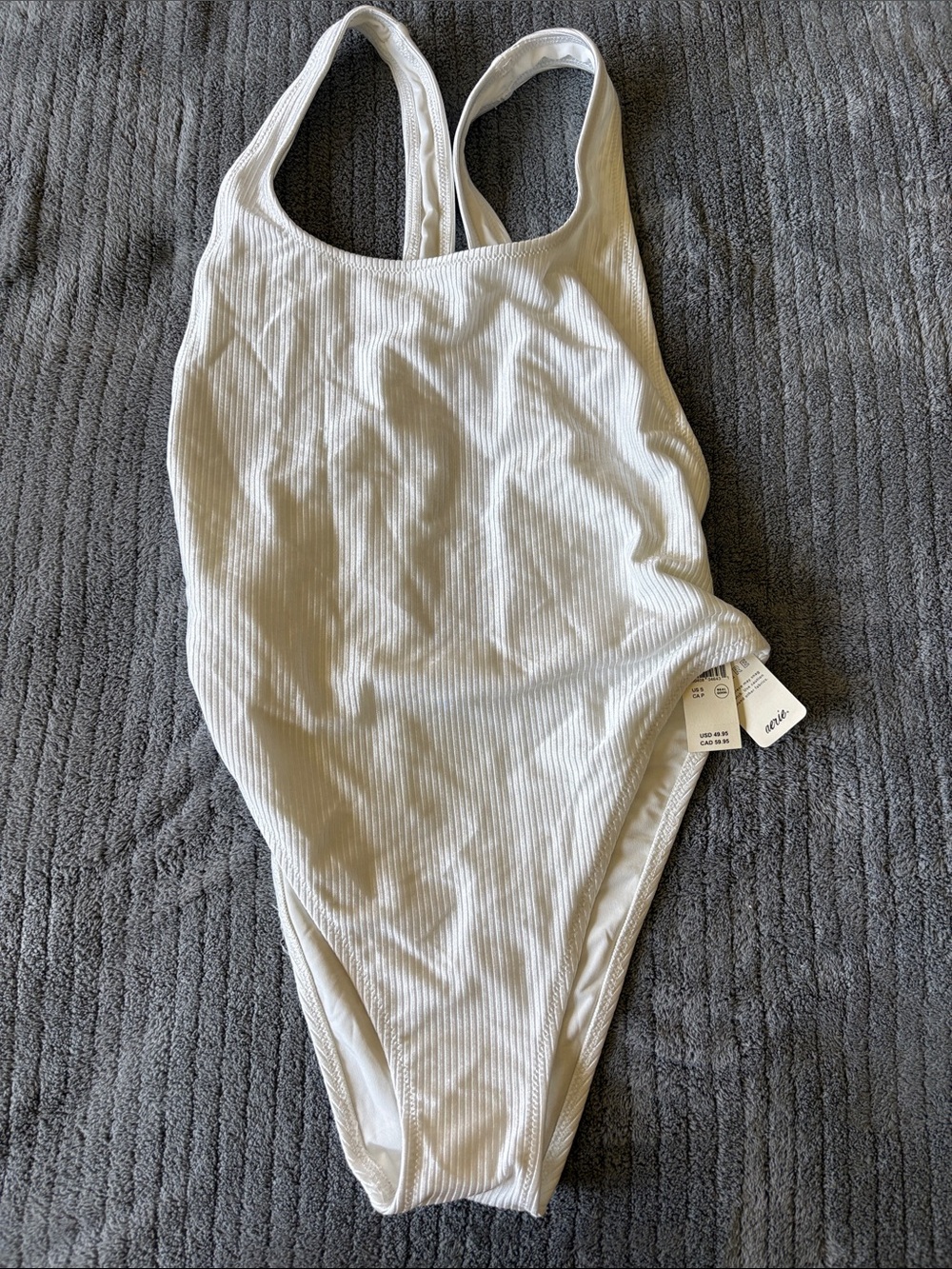 aerie white Ribbed One-Piece Swimsuit